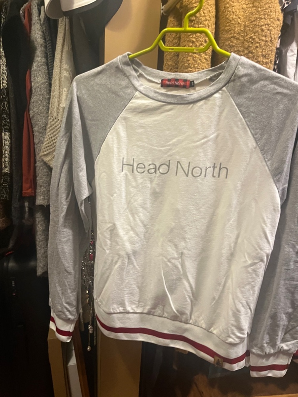 Womens White and Light Gray Crewneck Sweater
